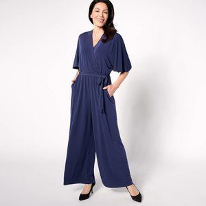 BEAUTIFUL by Lawrence Zarian Garcelle Petite Belt Jumpsuit -Navy (Sz PL) a630485